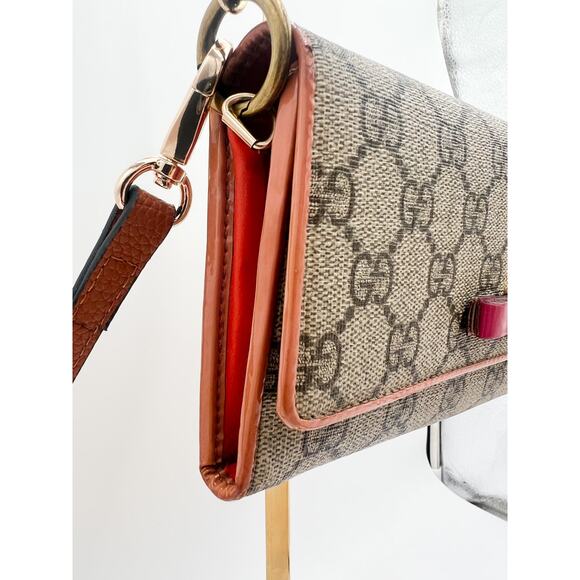 GUCCI GG Supreme Ribbon Beige Pink Orange Long Wallet Converted - Picture 7 of 15
